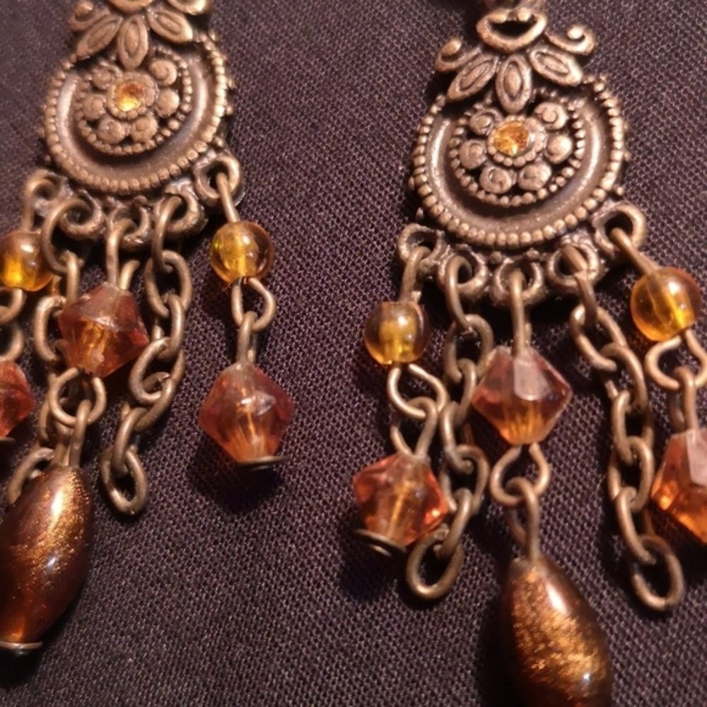 Bronze tone and amber colored stone earrings